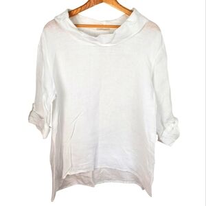 Made In Italy. Linen Cowl Neck 3/4 Sleeve Top. White. O/S